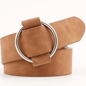 Vegan Soft Suede Leather Round Silver Buckle Belt